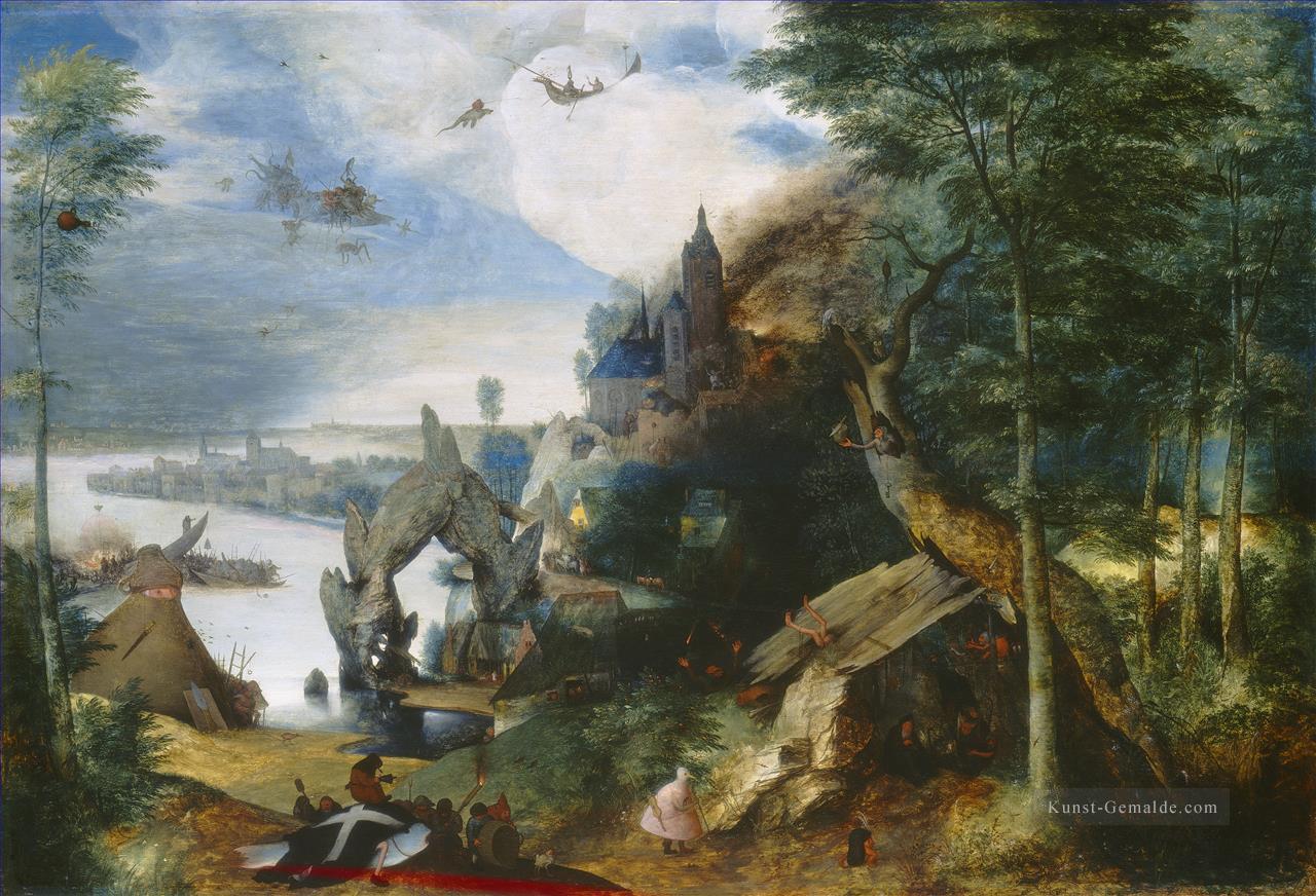 Landschaft mit der Versuchung des Heiligen Anthony Flämisch Renaissance Bauer Pieter Bruegel der Ältere Ölgemälde